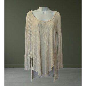 Free People Ventura Thermal Beige Waffle Knit Tunic Top Women Small Relaxed Boho